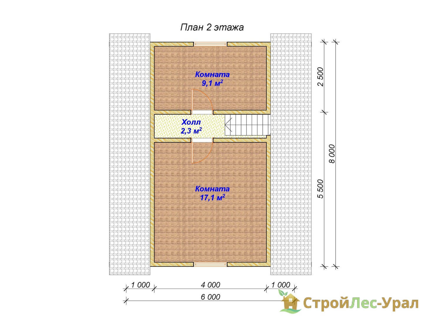 Проект дома ДБ-20 (6х8м), площадью 65м² из бруса 150х150мм | Стройлес-урал